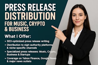 write and distribute press release for music crypto and business press release