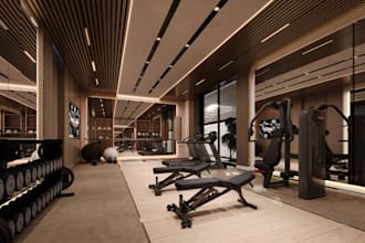 do 3d luxury interior gym, interior rendering, private fitness, equipment design