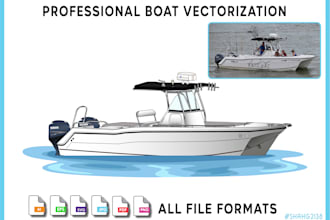 draw custom boat yacht and ship vector line art