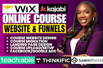 design wix online course website, wix landing page kajabi elearning sales funnel