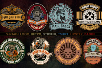 make an original hand drawn retro vintage hipster badge logo
