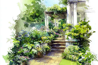 draw watercolor drawings of landscape desigs