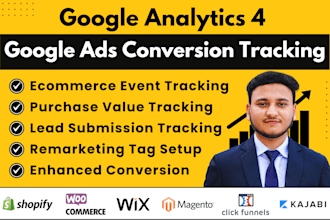 help with ga4 setup, ecommerce tracking, google ads conversion tracking via GTM