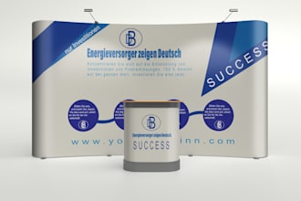 trade show booth design, billboard and roll up banner