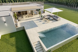 remodel 3d farm house,rooftop terrace,poolside,outdoor living area,garden design