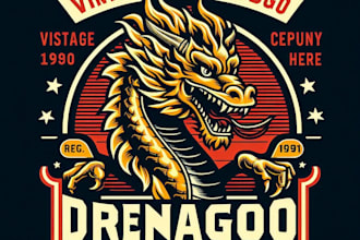 vintage dragon mascot logo t shirt design