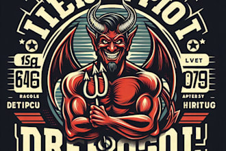 design a custom vintage devil mascot logo and t shirt design