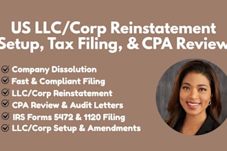 register US llc corp setup amend, tax filing, CPA review and trademark