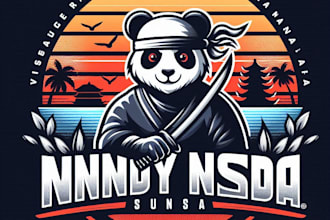 vintage panda ninja mascot logo custom t shirt design