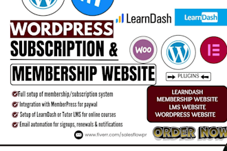 setup subscription membership wordpress memberpress learndash tutor lms wp swing