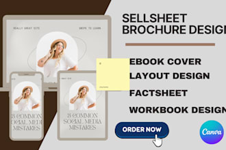 design professional sell sheets brochures fact sheets, lookbooks and canva ebook