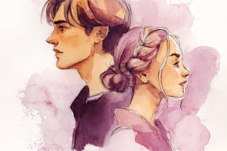 draw a watercolor couple portrait
