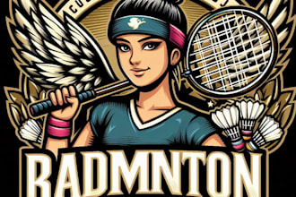 design high quality badminton champion girls mascot logo with t shirt design
