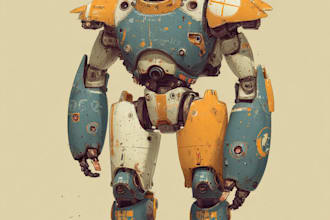 desing a unique mecha robot illustration