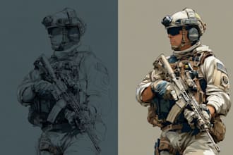 draw 2d game art military character design