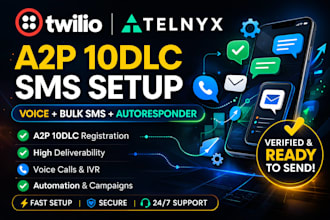 setup twilio or telnyx a2p 10dlc verified SMS system for marketing campaigns