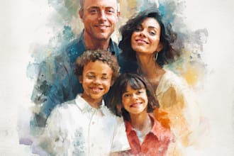 draw a family portrait with digital watercolor painting
