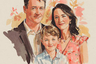 create your family portrait painting style illustration