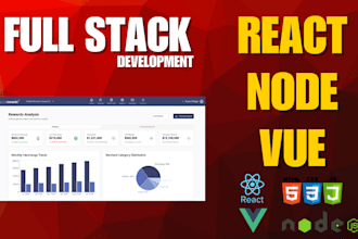 develop full stack web application in react, node js, vue js