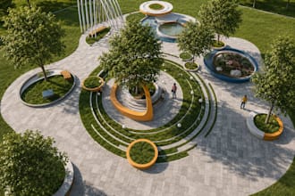 design backyard, park landscape renders and layout plans