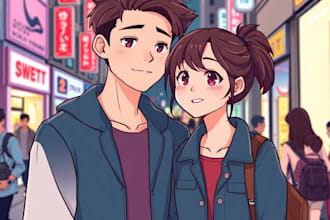 draw anime couple cartoon character design for you