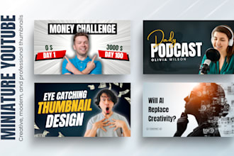 design miniature youtube thumbnail, podcast thumbnail and ai thumbnail