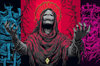 create dark art illustration, horor and skull artwork