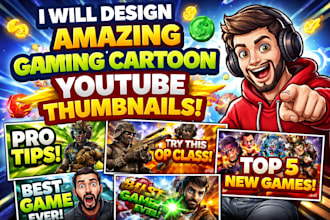 design amazing gaming cartoon youtube thumbnails for your channel