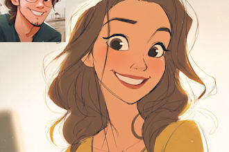 draw cartoon disney couple portrait