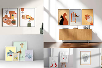 design custom wall art in boho, line art and cartoon styles