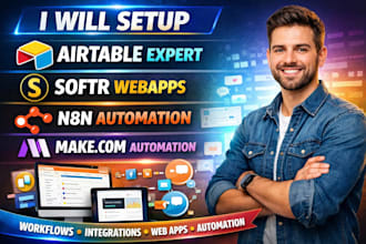 setup airtable, airtable expert, softr webapp,n8n automation,make com automation