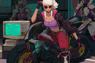 draw retro cyberpunk anime illustration