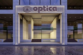 commercial building exterior,brand logo design, retail shop,corona 3d rendering