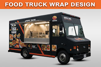 design stylish food truck wrap, food trailer wrap, food van wrap design