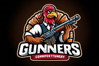 create an eye turkey gunners mascot sport logo for you in one day