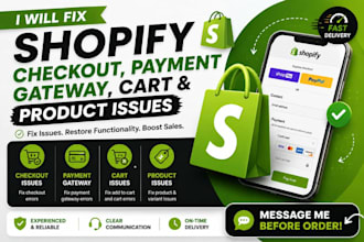 fix shopify checkout, payment issues, cat and product issues