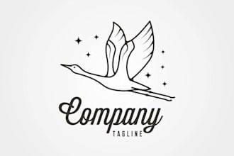 create beautiful bird flying monoline logo with unlimited revision