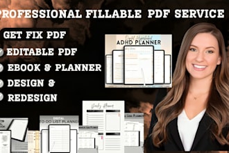 create a fillable pdf or editable canva planner, custom ebook and journal