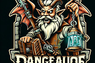 design high quality fantasy dungeon game logo with t shirt design