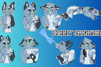 draw custom furry sticker, fursona, nsfw furry telegram, discord pack pose sheet