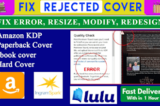 fix, resize, error, edit rejected book cover, ebook cover, amazon kdp cover