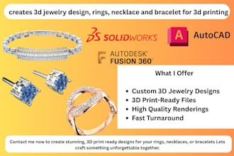 creates 3d jewelry design, rings, necklace and bracelet for 3d printing