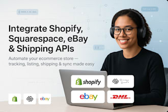 integrate shopify API, ebay API, squarespace API,  ecommerce and shipping API