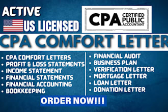 us CPA comfort letter, income verification, and audited financial