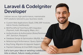 expert PHP laravel  codeigniter developer for web apps