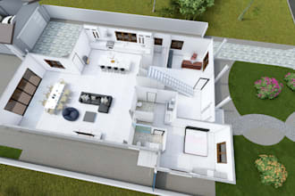 create and render 3d floor plan with furniture