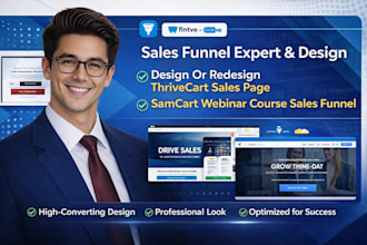 design or redesign thrivecart sales page,samcart webinar course sales funnel