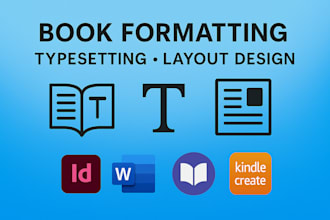 do book formatting for amazon kdp, kindle ebook, paperback, lulu, imgram spark