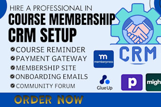 setup course membership crm mighty network podia memberpress glue up pelcro