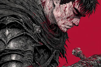 draw custom dark berserk style art in high quality